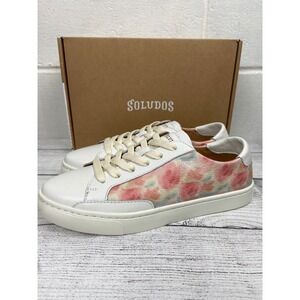 Soludos Leather Sneakers Floral‎ Accents Casual Shoes Women's Size 6.5 NIB